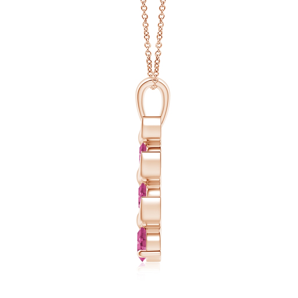 4mm AAAA Channel-Set Round Pink Sapphire Three Stone Journey Pendant in Rose Gold - side_1