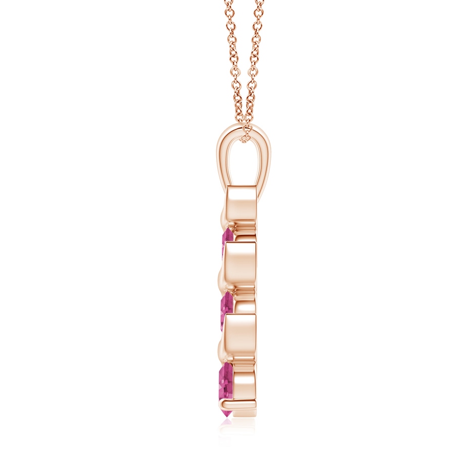 4mm AAAA Channel-Set Round Pink Sapphire Three Stone Journey Pendant in Rose Gold side-1