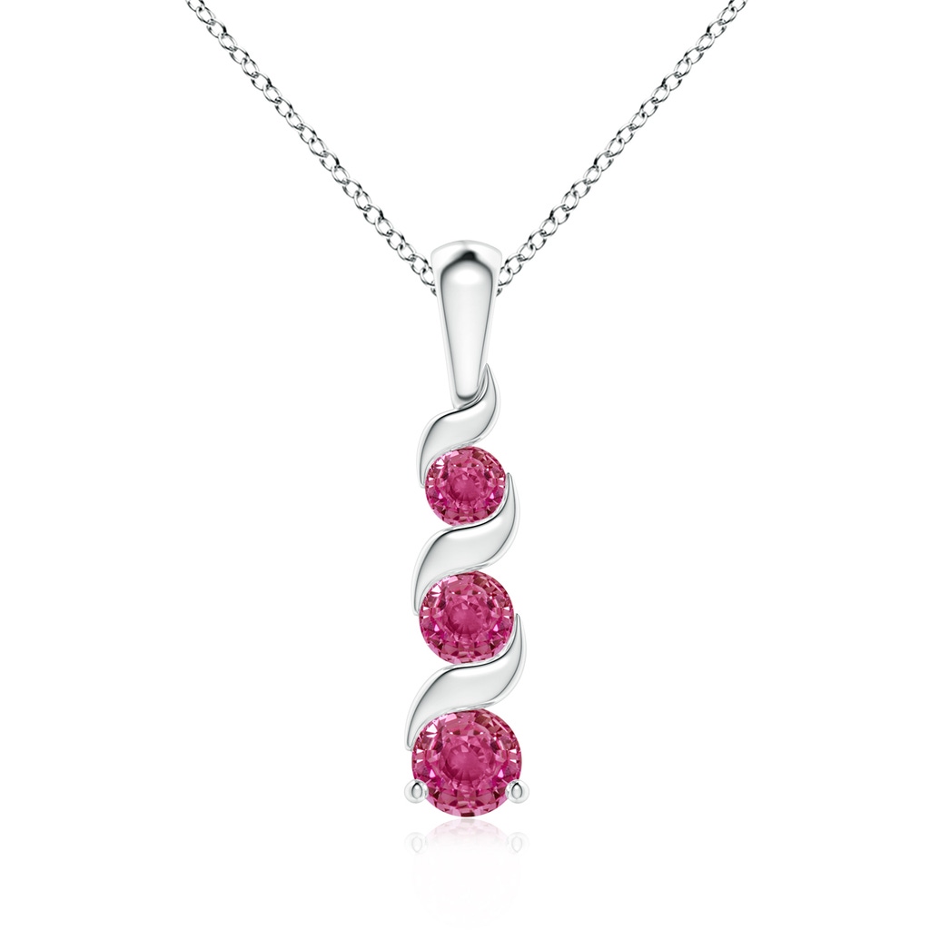 4mm AAAA Channel-Set Round Pink Sapphire Three Stone Journey Pendant in S999 Silver