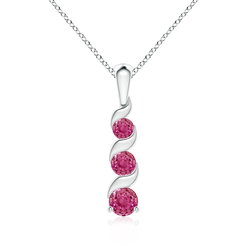 4mm AAAA Channel-Set Round Pink Sapphire Three Stone Journey Pendant in White Gold 