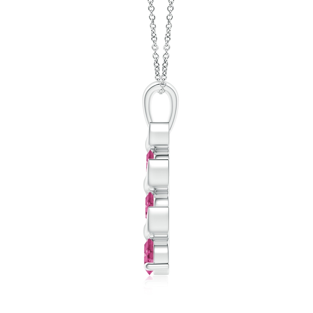 4mm AAAA Channel-Set Round Pink Sapphire Three Stone Journey Pendant in White Gold Side-1