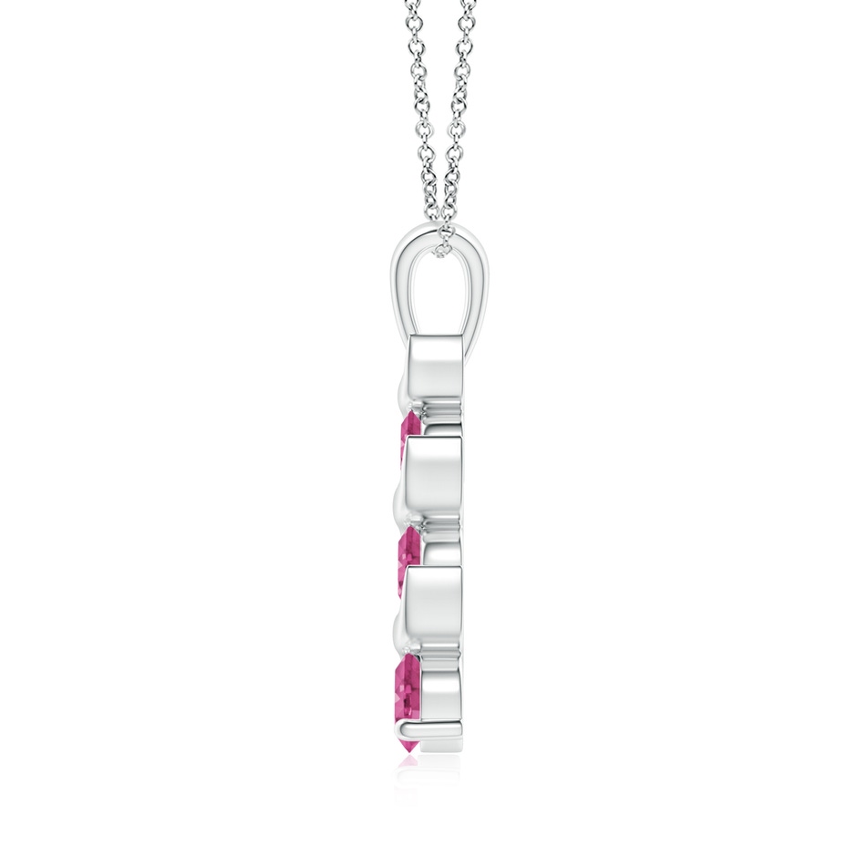 4mm AAAA Channel-Set Round Pink Sapphire Three Stone Journey Pendant in White Gold side-1