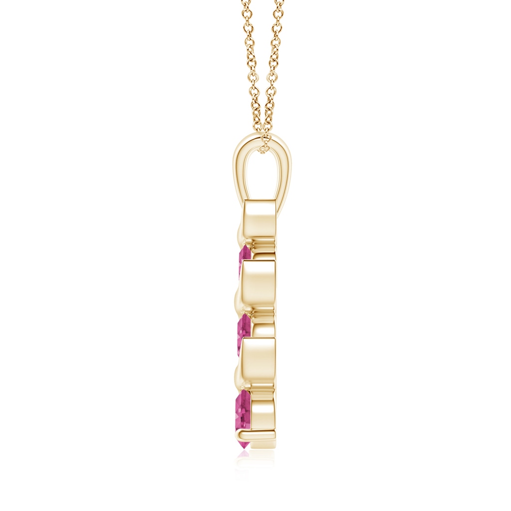 4mm AAAA Channel-Set Round Pink Sapphire Three Stone Journey Pendant in Yellow Gold - side_1