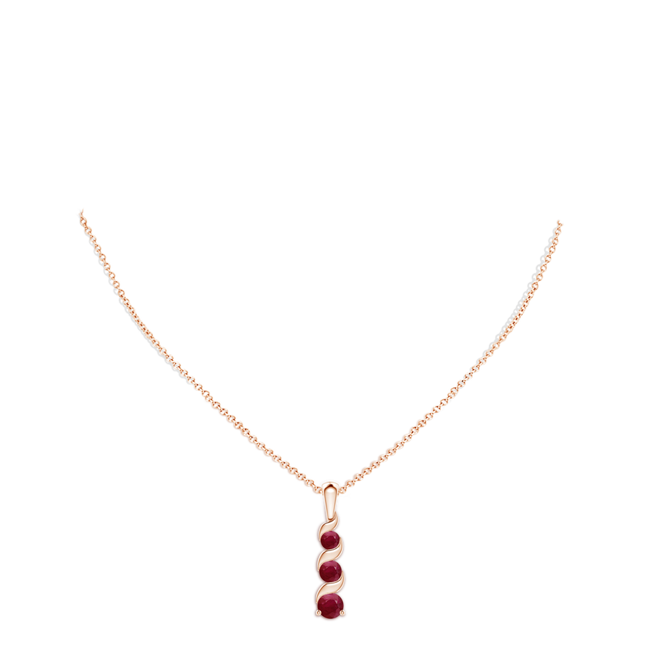 4mm A Channel-Set Round Ruby Three Stone Journey Pendant in Rose Gold pen