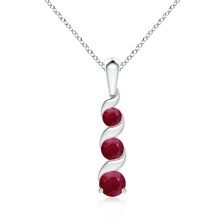 4mm A Channel-Set Round Ruby Three Stone Journey Pendant in White Gold 