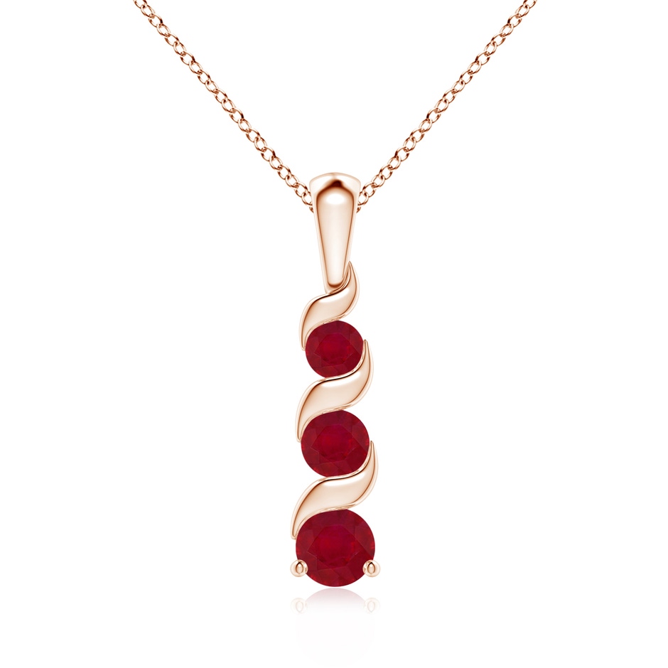 4mm AA Channel-Set Round Ruby Three Stone Journey Pendant in Rose Gold 