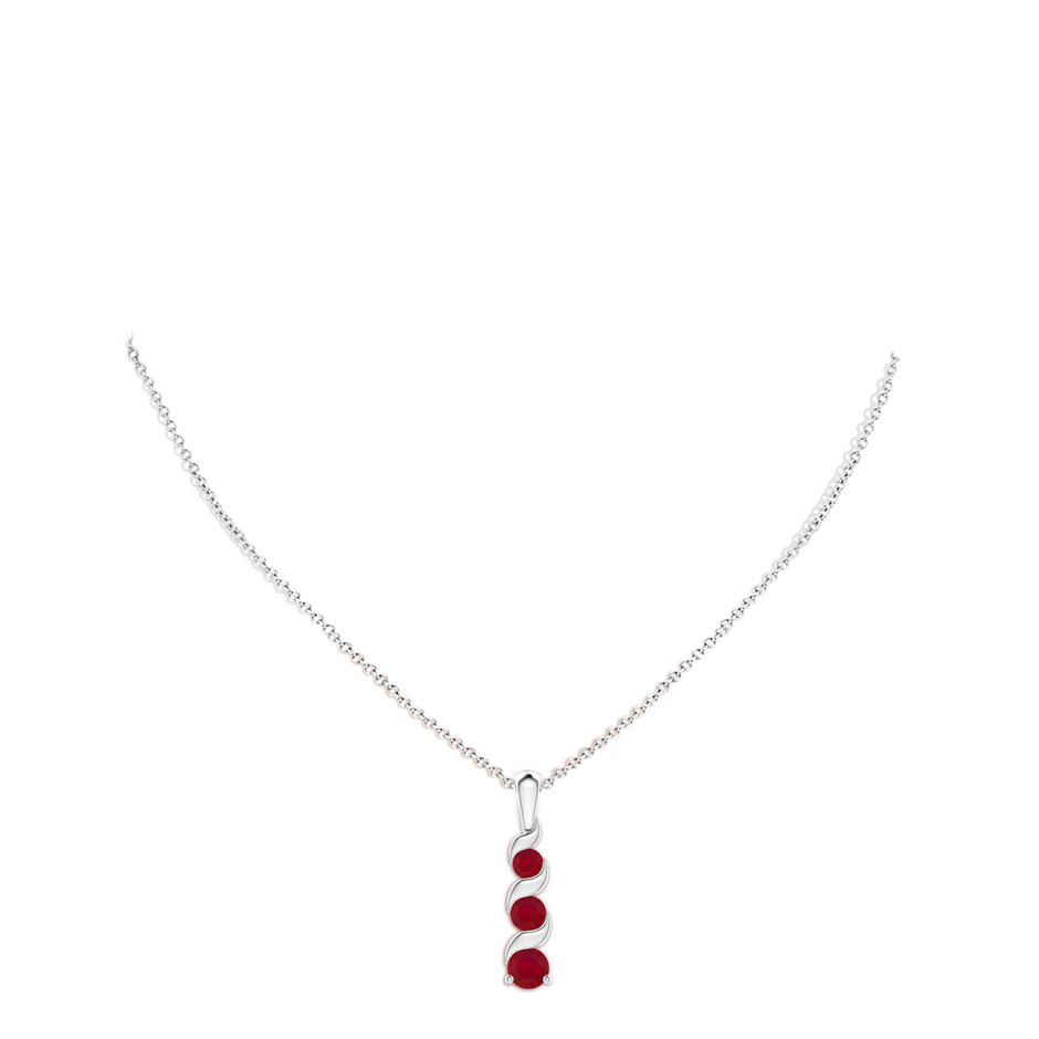 4mm AA Channel-Set Round Ruby Three Stone Journey Pendant in S999 Silver pen