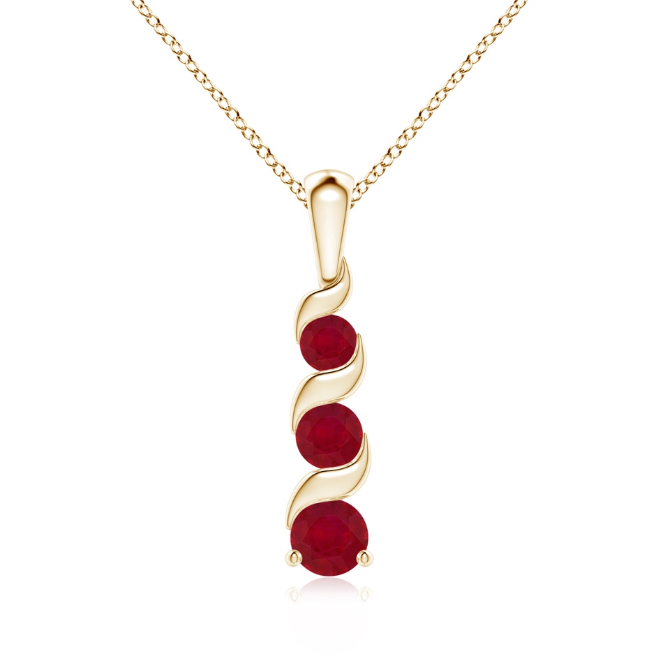 4mm AA Channel-Set Round Ruby Three Stone Journey Pendant in Yellow Gold 