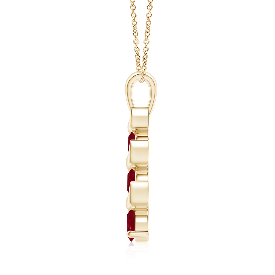 4mm AA Channel-Set Round Ruby Three Stone Journey Pendant in Yellow Gold side 199