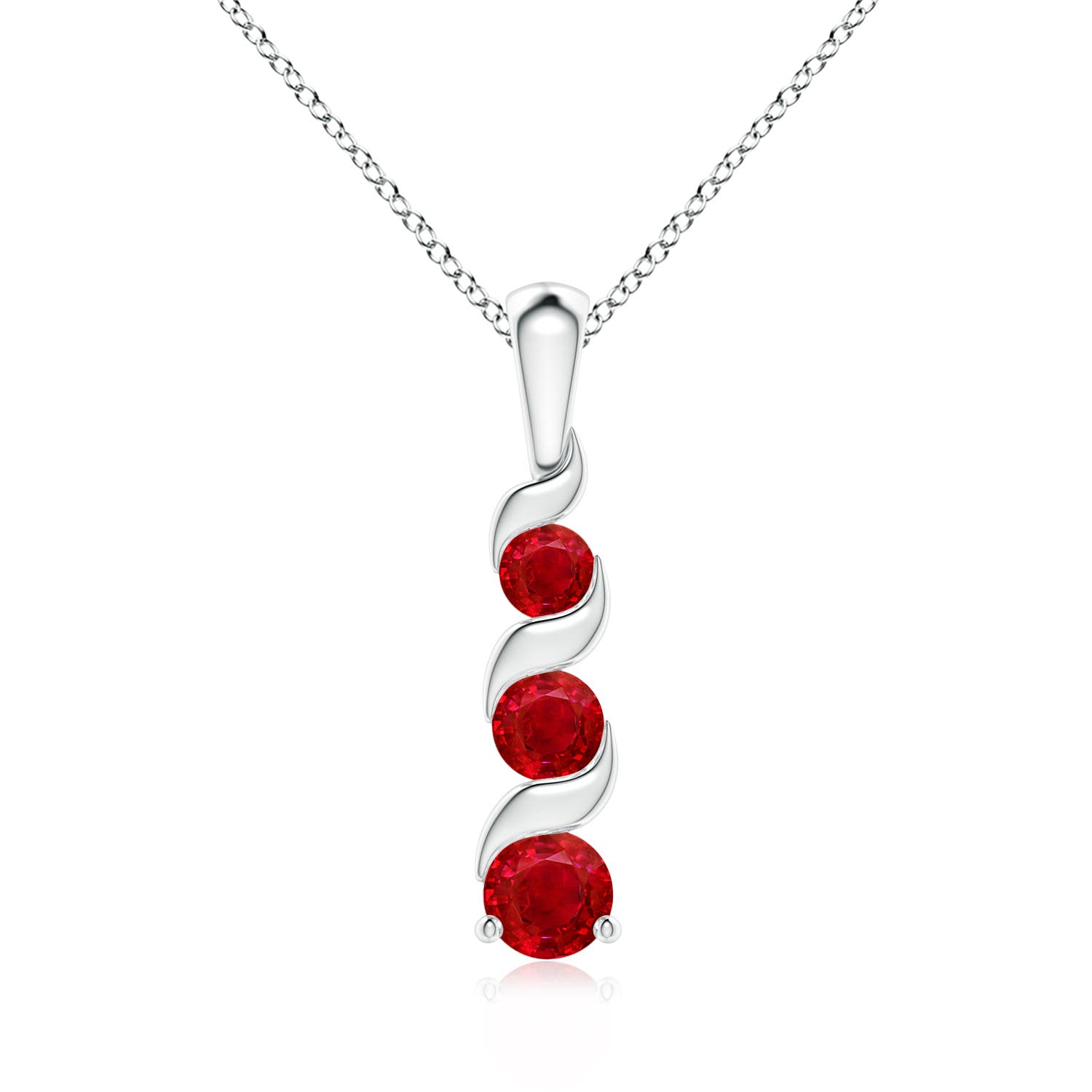 4mm AAA Channel-Set Round Ruby Three Stone Journey Pendant in 18K White Gold