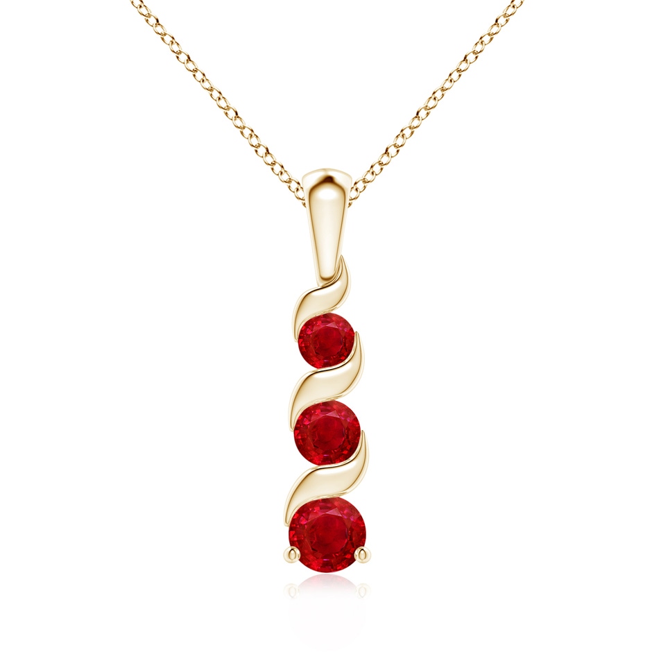4mm AAA Channel-Set Round Ruby Three Stone Journey Pendant in 18K Yellow Gold 