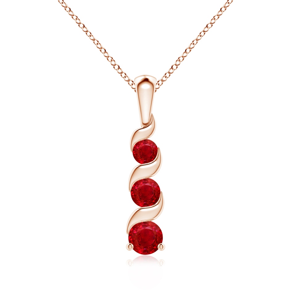 4mm AAA Channel-Set Round Ruby Three Stone Journey Pendant in Rose Gold 