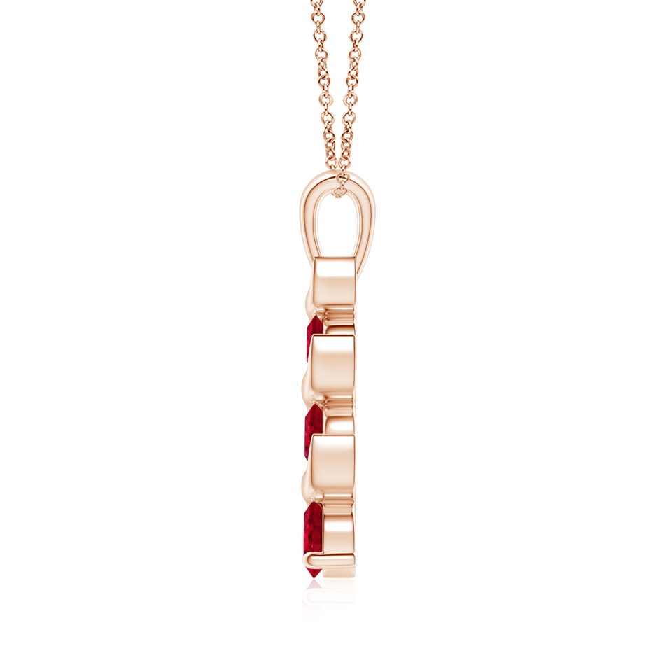 4mm AAA Channel-Set Round Ruby Three Stone Journey Pendant in Rose Gold side 199