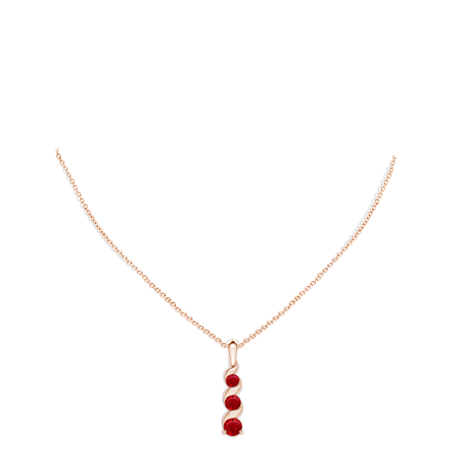4mm AAA Channel-Set Round Ruby Three Stone Journey Pendant in Rose Gold pen