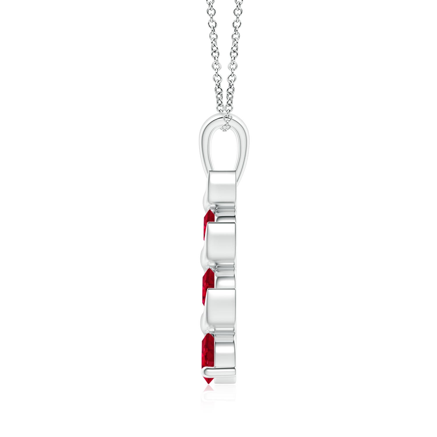 4mm AAA Channel-Set Round Ruby Three Stone Journey Pendant in S999 Silver
