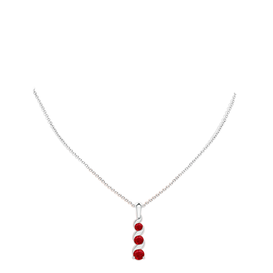 4mm AAA Channel-Set Round Ruby Three Stone Journey Pendant in S999 Silver pen
