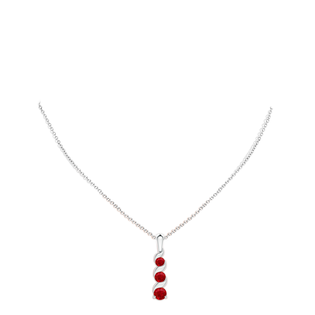 4mm AAA Channel-Set Round Ruby Three Stone Journey Pendant in White Gold pen