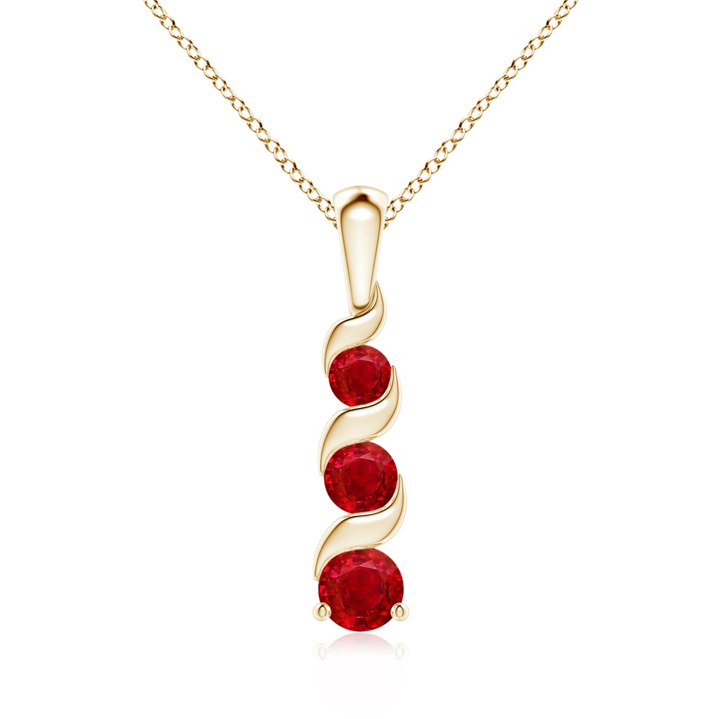4mm AAA Channel-Set Round Ruby Three Stone Journey Pendant in Yellow Gold