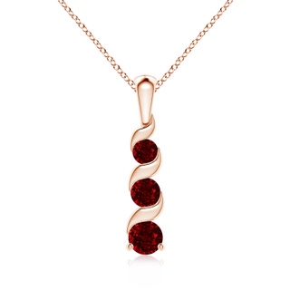 4mm AAAA Channel-Set Round Ruby Three Stone Journey Pendant in 18K Rose Gold
