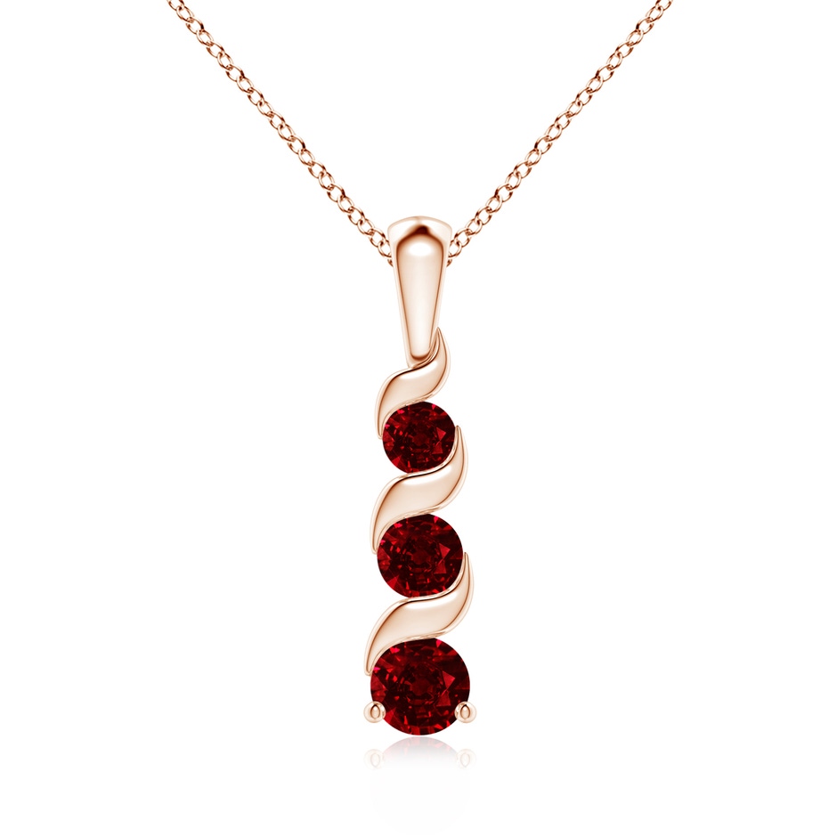 4mm AAAA Channel-Set Round Ruby Three Stone Journey Pendant in 18K Rose Gold 