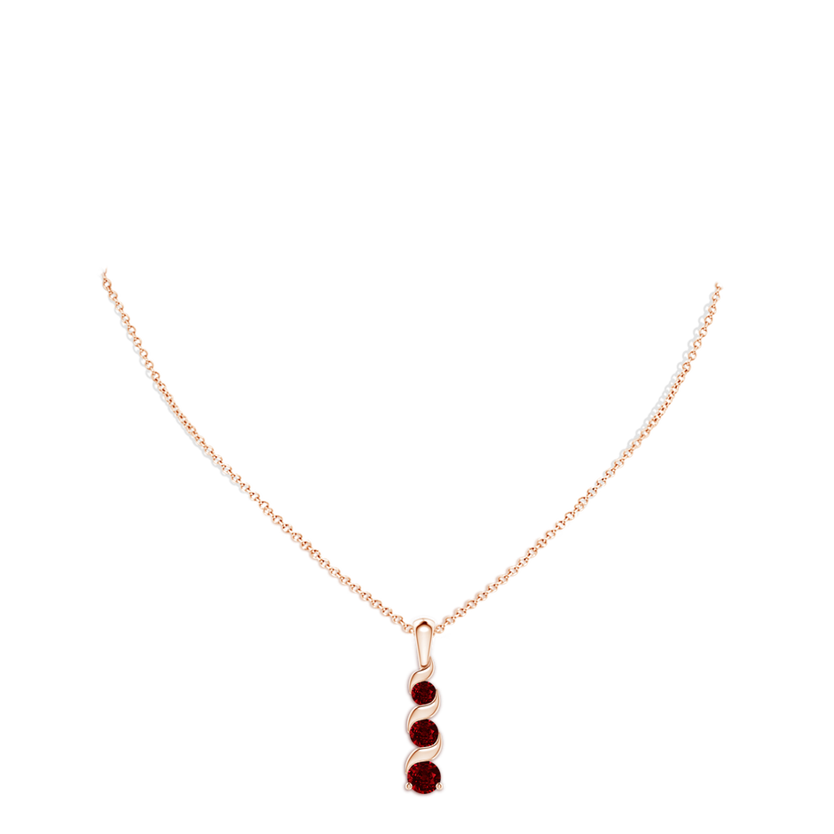 4mm AAAA Channel-Set Round Ruby Three Stone Journey Pendant in 18K Rose Gold pen