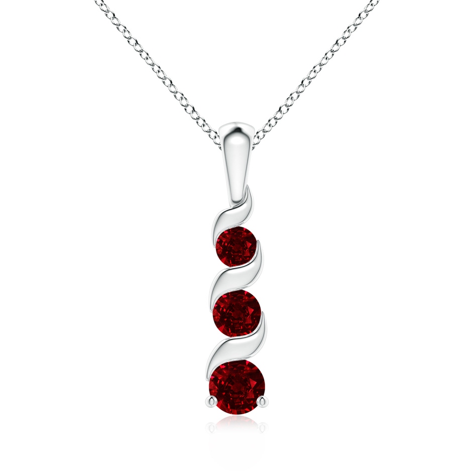 4mm AAAA Channel-Set Round Ruby Three Stone Journey Pendant in 18K White Gold 