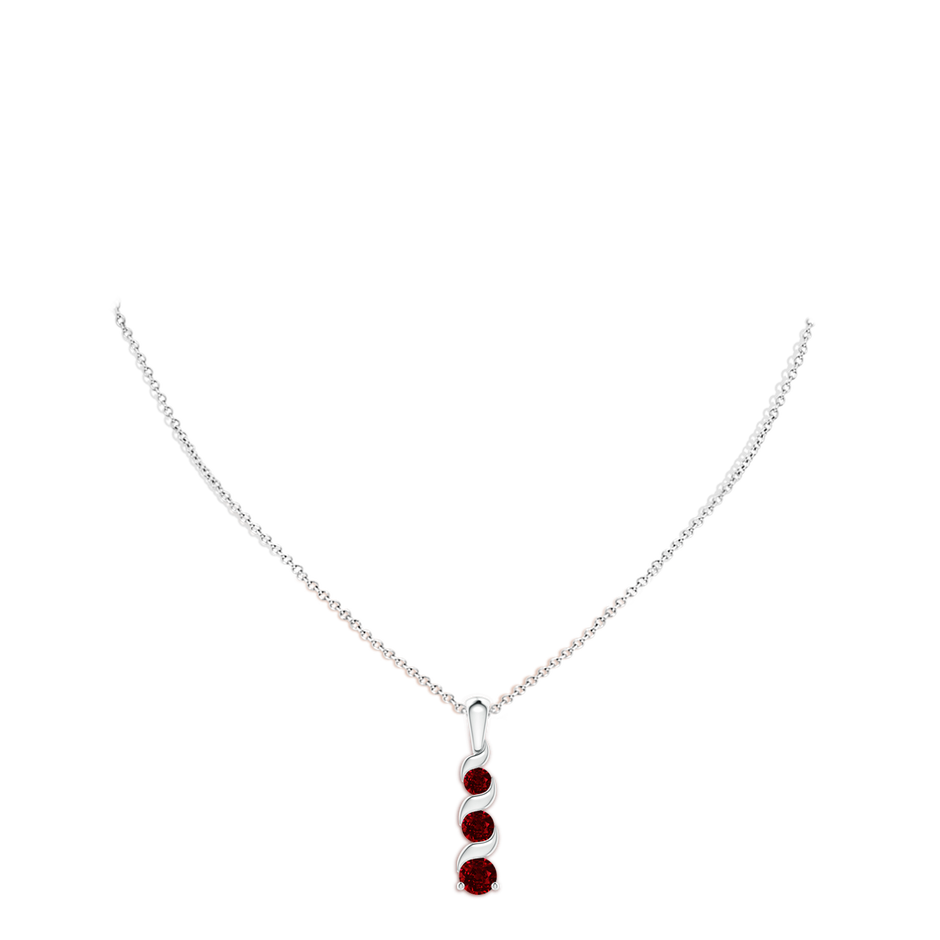 4mm AAAA Channel-Set Round Ruby Three Stone Journey Pendant in 18K White Gold pen
