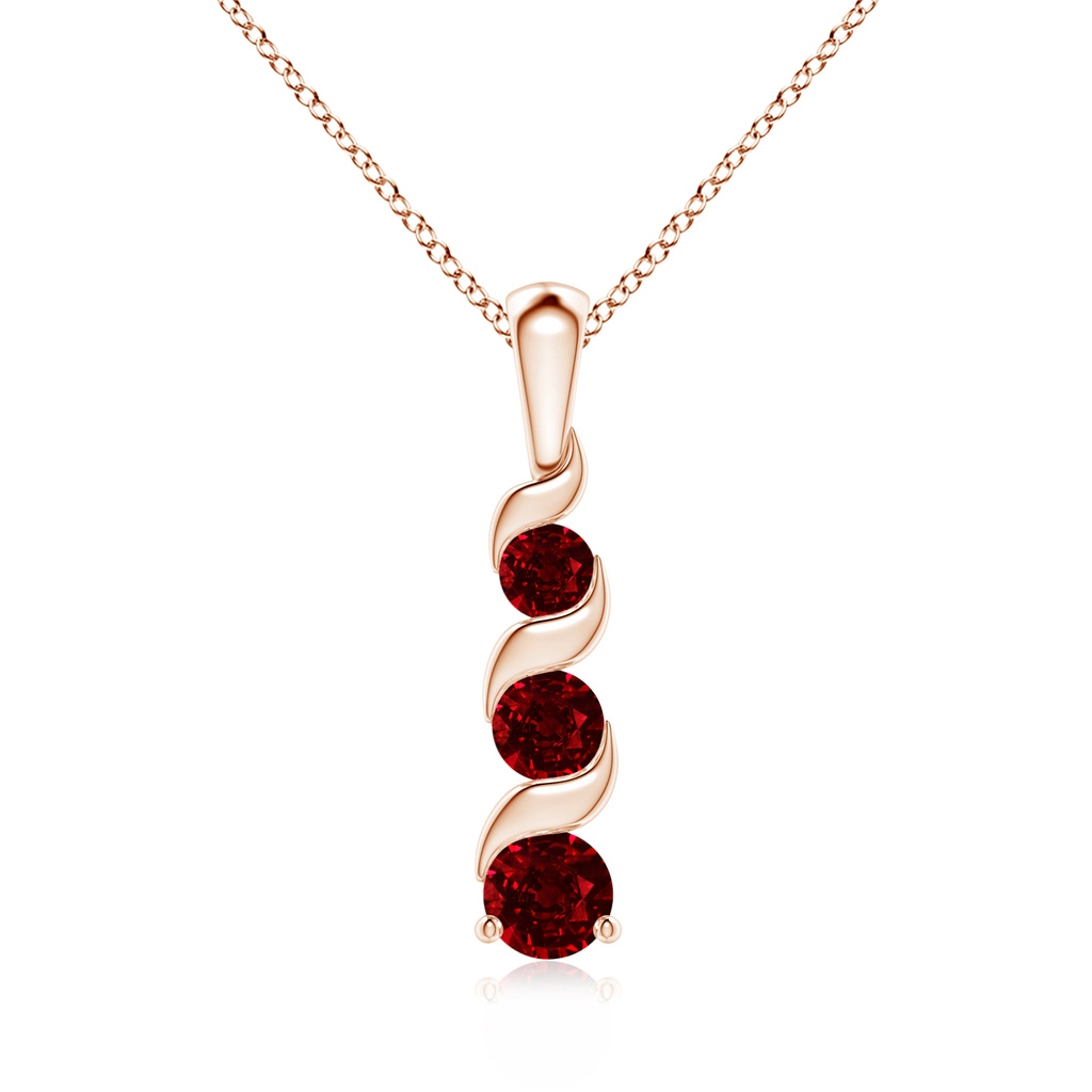 4mm AAAA Channel-Set Round Ruby Three Stone Journey Pendant in Rose Gold
