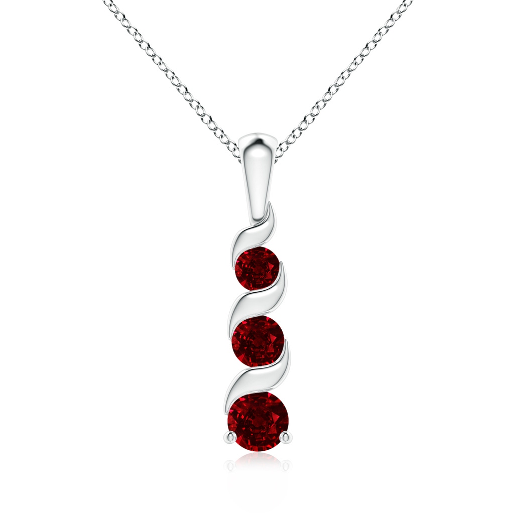 4mm AAAA Channel-Set Round Ruby Three Stone Journey Pendant in S999 Silver