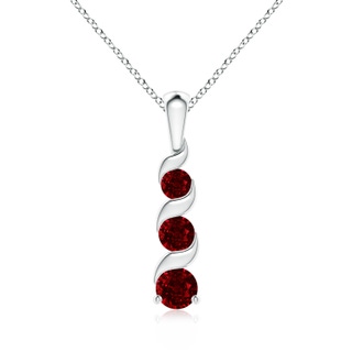 4mm AAAA Channel-Set Round Ruby Three Stone Journey Pendant in S999 Silver