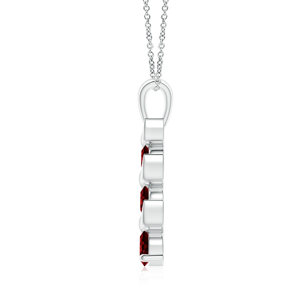 4mm AAAA Channel-Set Round Ruby Three Stone Journey Pendant in S999 Silver Side 199