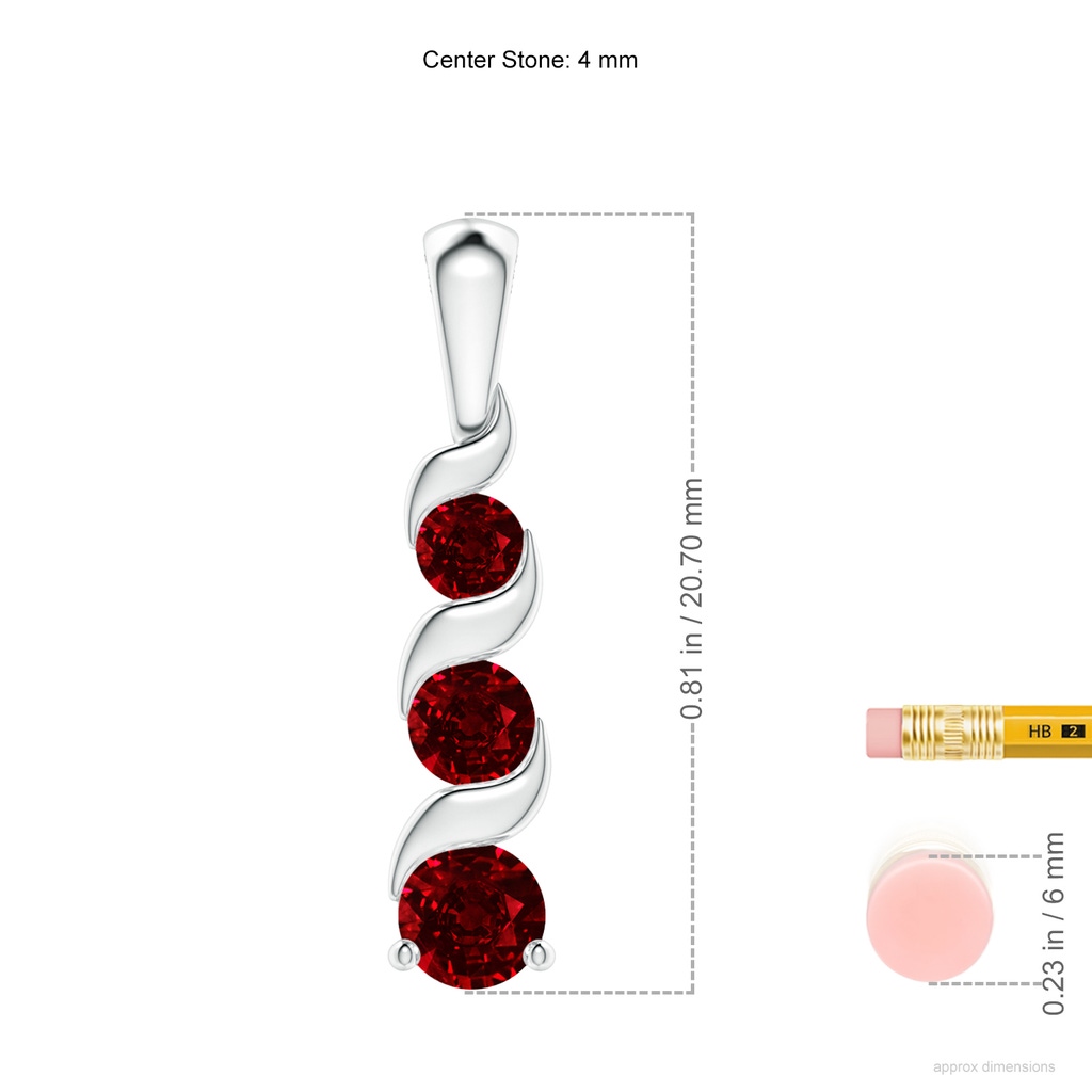 4mm AAAA Channel-Set Round Ruby Three Stone Journey Pendant in S999 Silver ruler