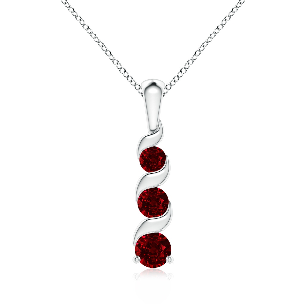 4mm AAAA Channel-Set Round Ruby Three Stone Journey Pendant in White Gold