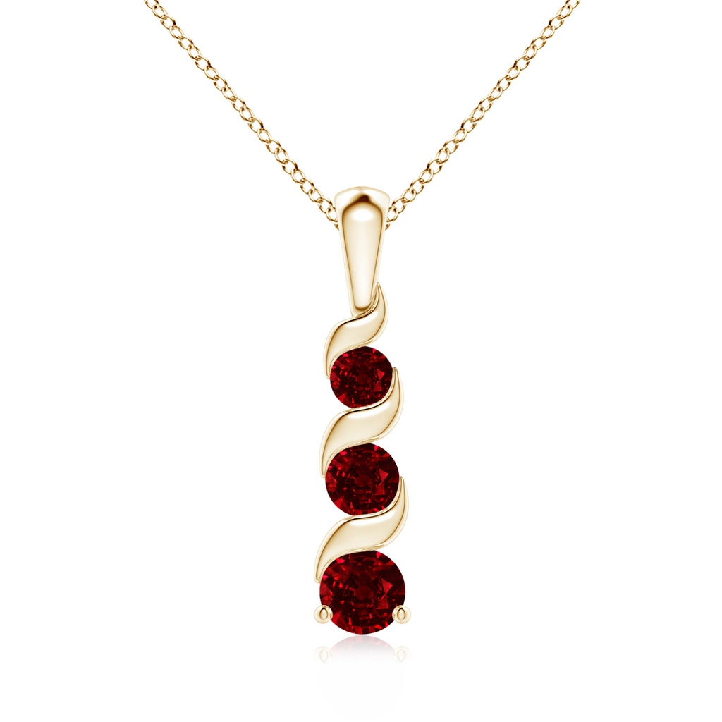 4mm AAAA Channel-Set Round Ruby Three Stone Journey Pendant in Yellow Gold