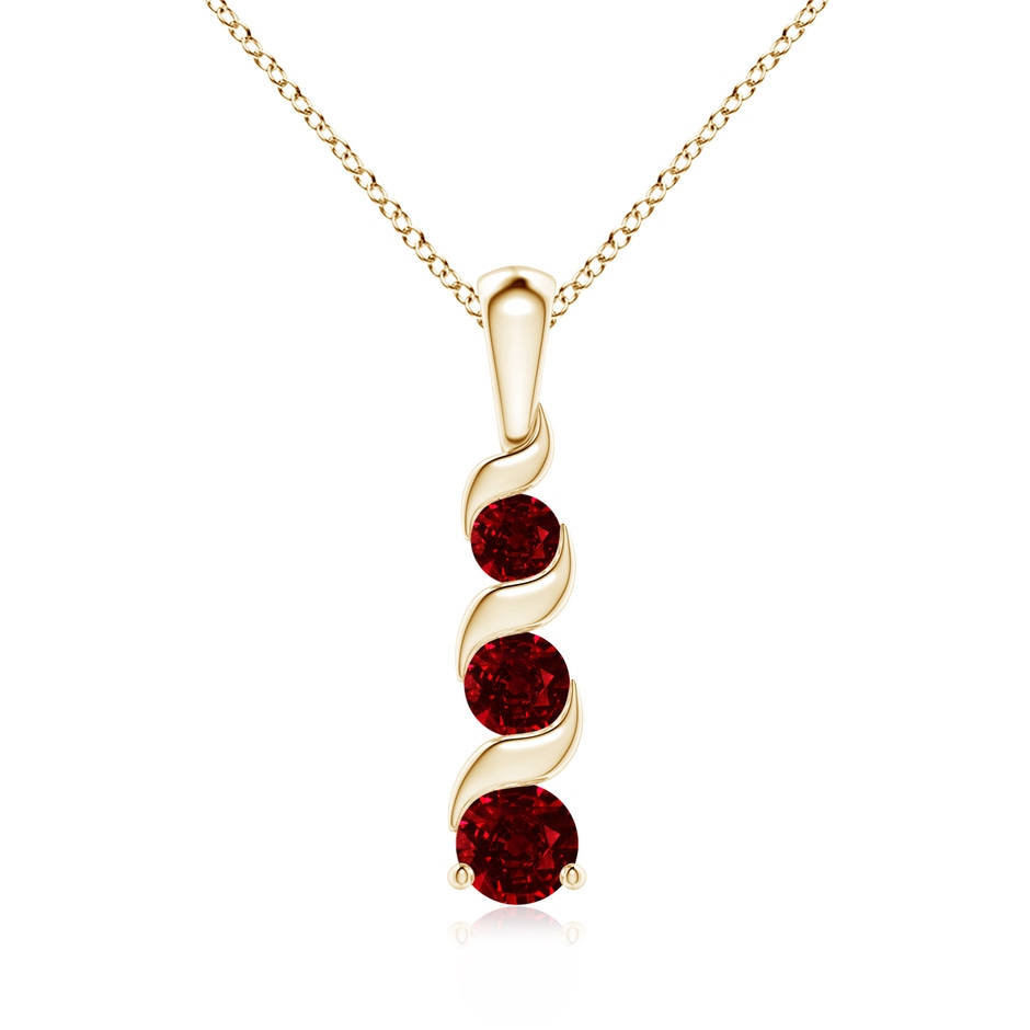 4mm AAAA Channel-Set Round Ruby Three Stone Journey Pendant in Yellow Gold 