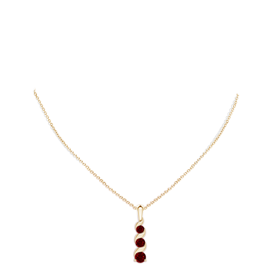 4mm AAAA Channel-Set Round Ruby Three Stone Journey Pendant in Yellow Gold pen