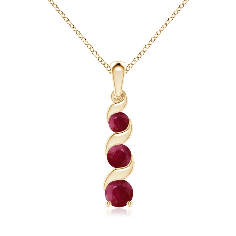 6mm A Channel-Set Round Ruby Three Stone Journey Pendant in Yellow Gold 