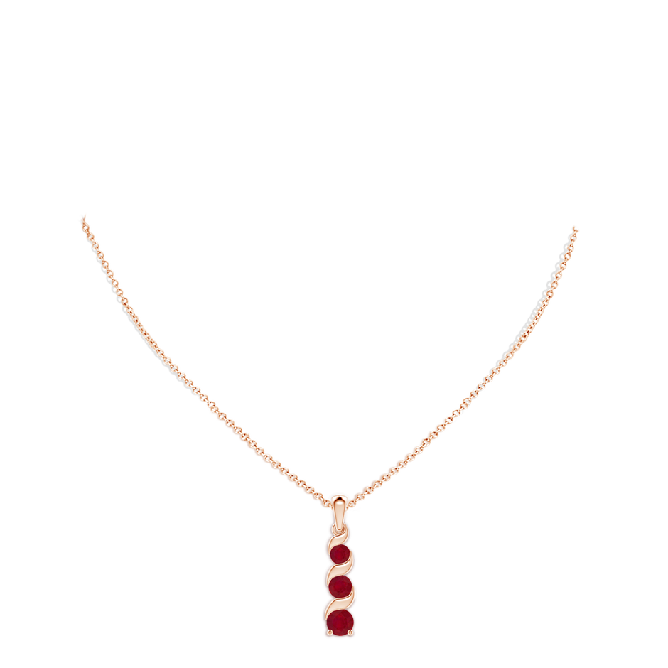 6mm AA Channel-Set Round Ruby Three Stone Journey Pendant in 18K Rose Gold pen