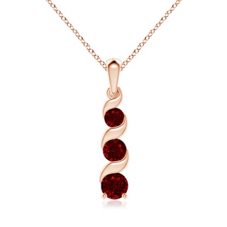 6mm AAAA Channel-Set Round Ruby Three Stone Journey Pendant in 18K Rose Gold