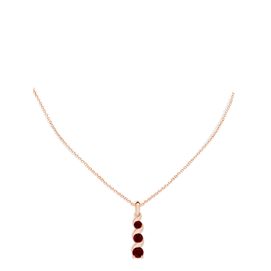 6mm AAAA Channel-Set Round Ruby Three Stone Journey Pendant in 18K Rose Gold pen