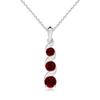 6mm AAAA Channel-Set Round Ruby Three Stone Journey Pendant in S999 Silver