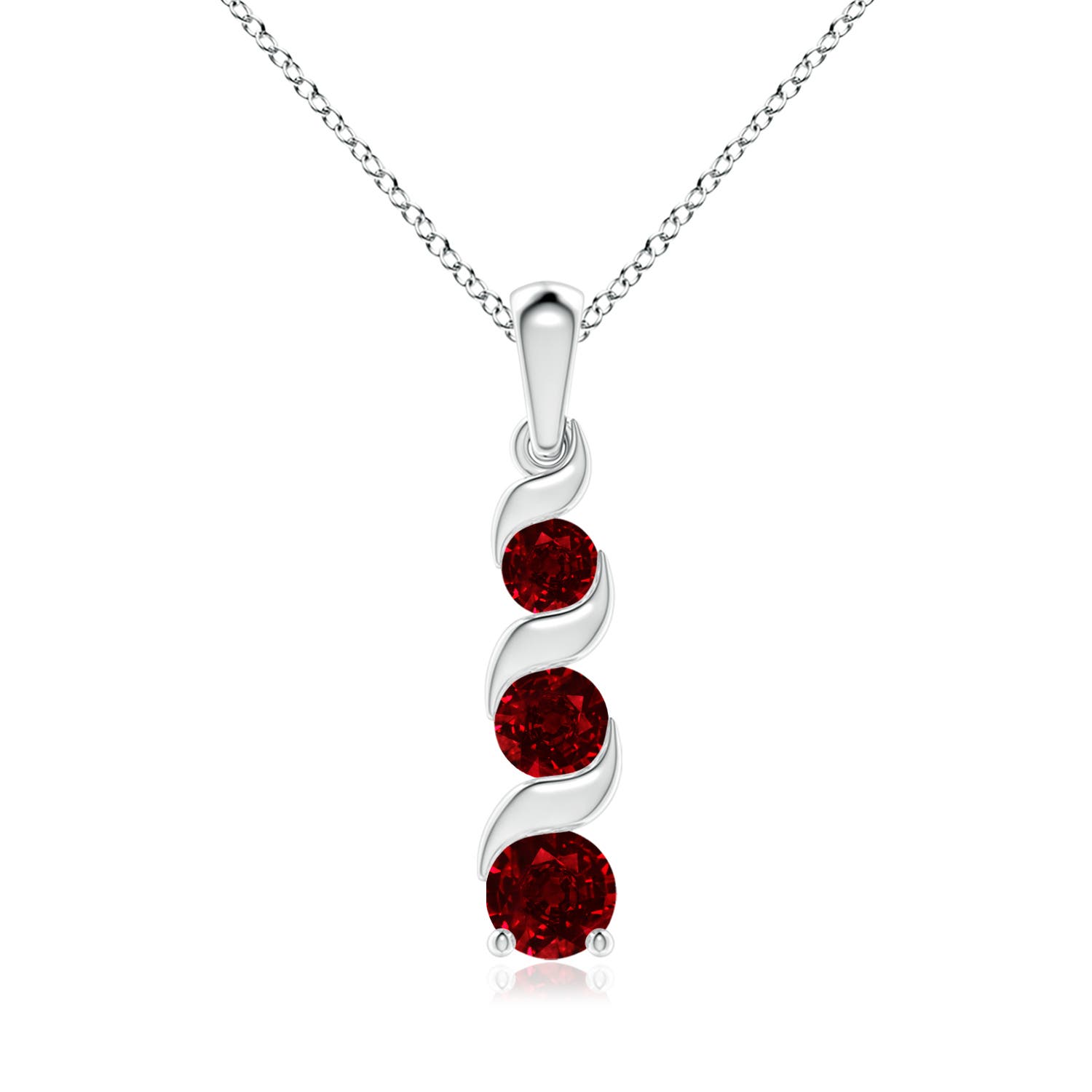 6mm AAAA Channel-Set Round Ruby Three Stone Journey Pendant in White Gold