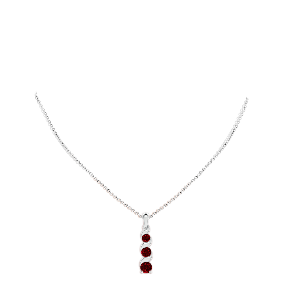 6mm AAAA Channel-Set Round Ruby Three Stone Journey Pendant in White Gold pen