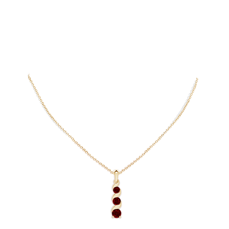 6mm AAAA Channel-Set Round Ruby Three Stone Journey Pendant in Yellow Gold pen