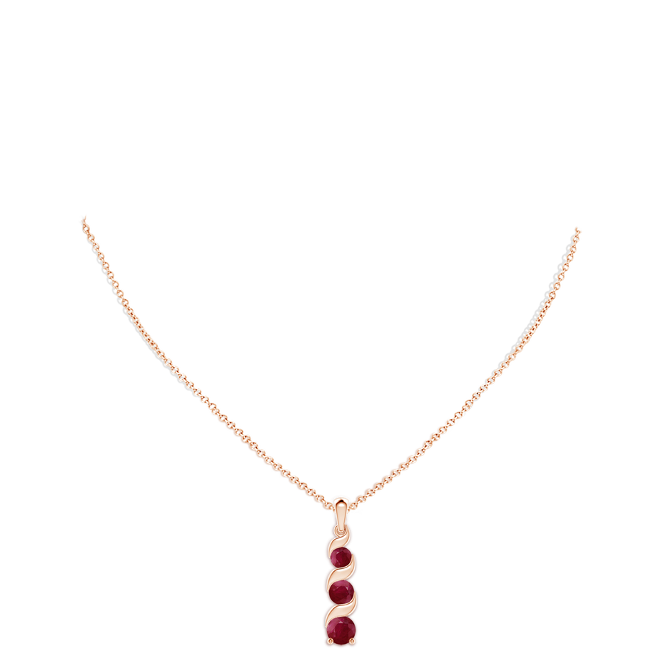 7mm A Channel-Set Round Ruby Three Stone Journey Pendant in Rose Gold pen