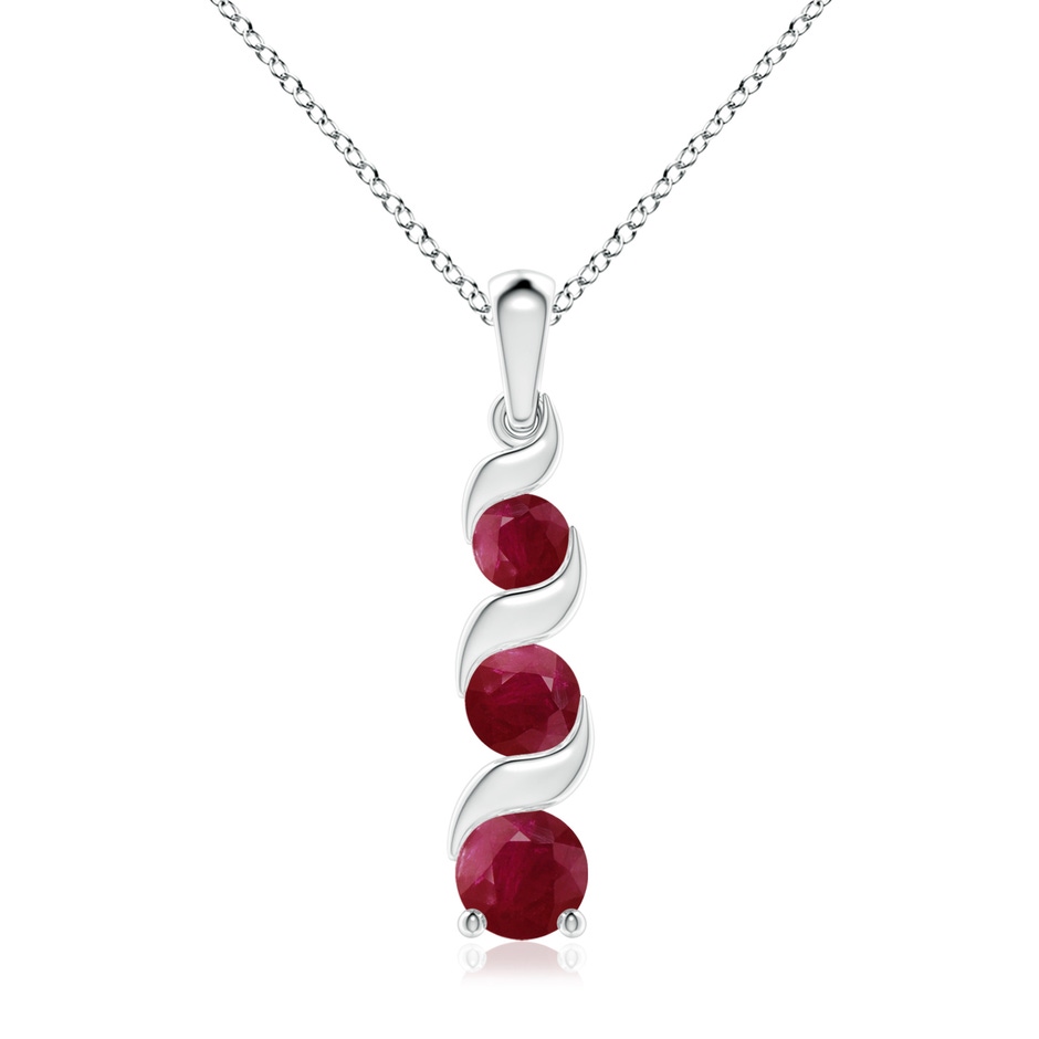 7mm A Channel-Set Round Ruby Three Stone Journey Pendant in White Gold 