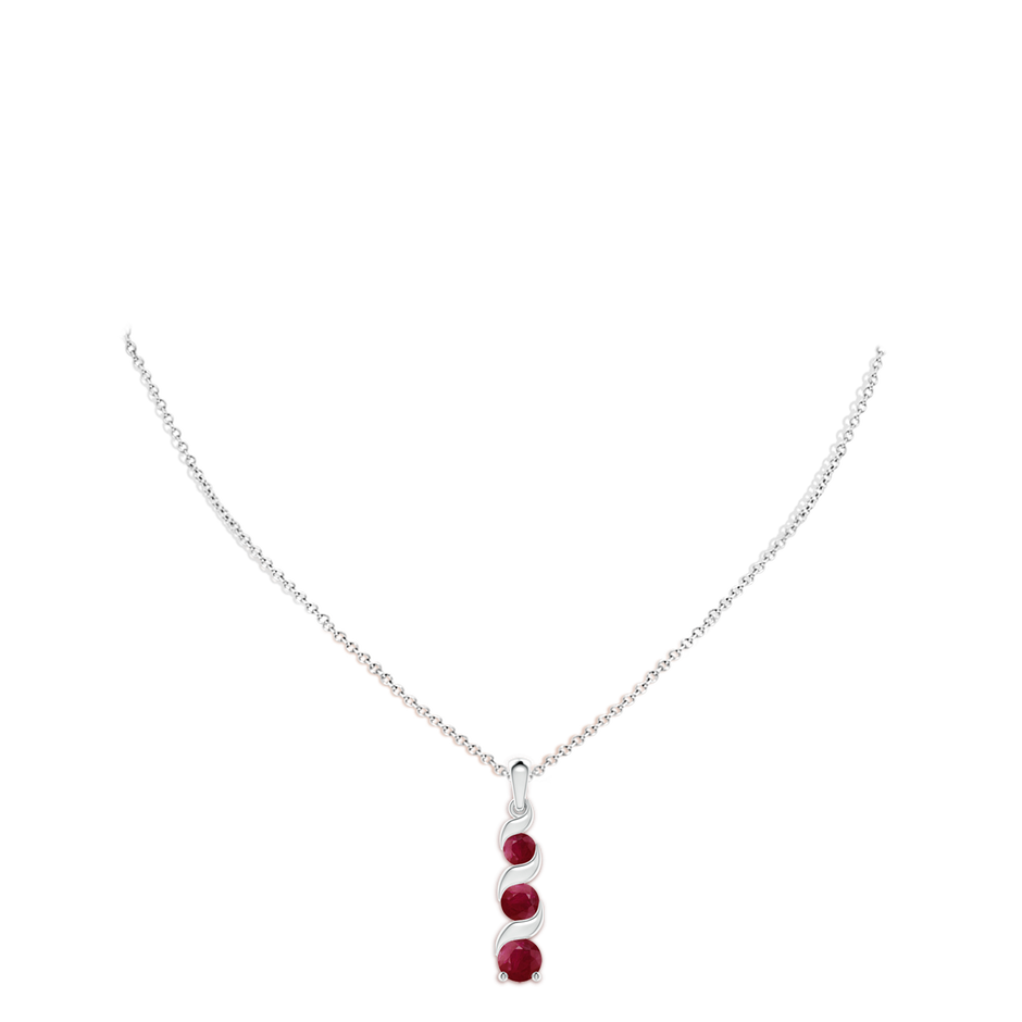 7mm A Channel-Set Round Ruby Three Stone Journey Pendant in White Gold pen