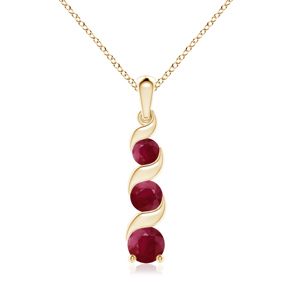 7mm A Channel-Set Round Ruby Three Stone Journey Pendant in Yellow Gold 