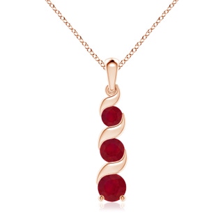 7mm AA Channel-Set Round Ruby Three Stone Journey Pendant in 10K Rose Gold