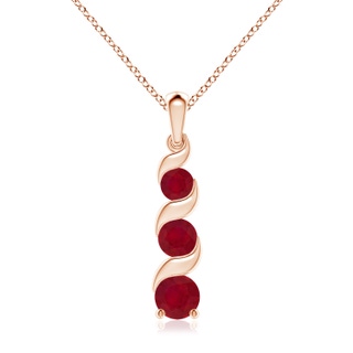7mm AA Channel-Set Round Ruby Three Stone Journey Pendant in Rose Gold